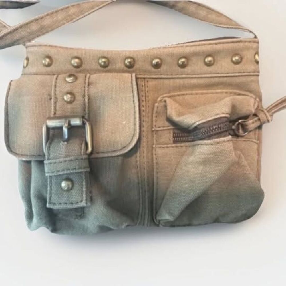 Justice Girls Army Green Washed Canvas Crossbody Bag Studded Cargo Purse